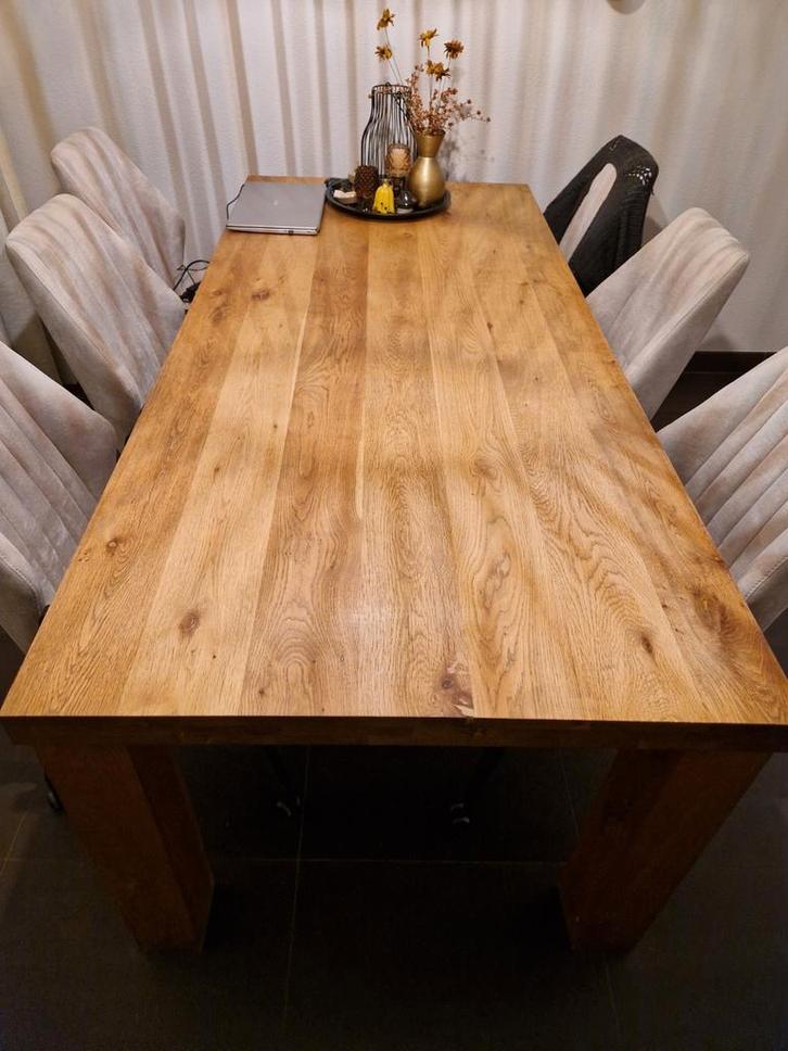 Stoere Eikenhouten Keukentafel - 218x97cm, Huis en Inrichting, Tafels | Eettafels, Gebruikt, 50 tot 100 cm, 200 cm of meer, Vijf personen of meer