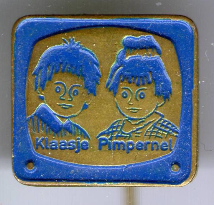Klaasje & Pimpernel blauw op koper strip speldje ( S_048a ), Verzamelen, Speldjes, Pins en Buttons, Nieuw, Speldje of Pin, Figuurtje
