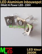 LED Inbouwspot Mini 230V 3W Warmwit SET 3 stuks ndb - A5, LEDinbouwspot, Led, Metaal of Aluminium, Nieuw