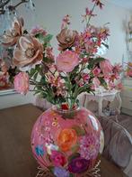 Doortje Ijpelaar vaas met bijpassend zijdebloemen boeket, Huis en Inrichting, Ophalen, Overige kleuren, Minder dan 50 cm, Glas