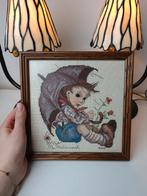 Vintage Kruissteek Schilderij - Jongen met Paraplu, Ophalen of Verzenden