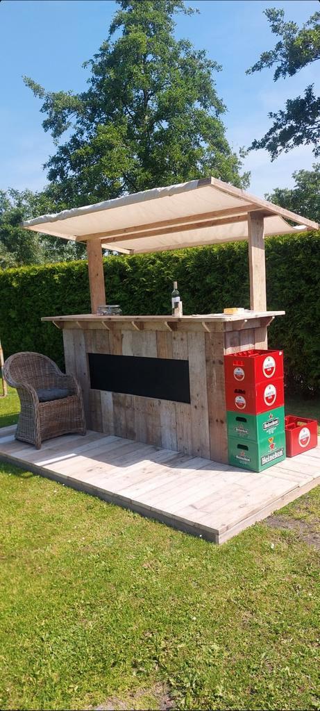 Steigerhouten Bar met plateau en krijtbord !, Tuin en Terras, Overkappingen, Zo goed als nieuw, Ophalen of Verzenden