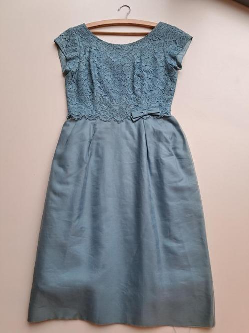 jaren 40 cocktail galajurk, 36 blue zijde retro vintage, Kleding | Dames, Jurken, Gedragen, Maat 36 (S), Blauw, Onder de knie