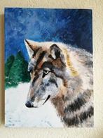 Schilderij Grijze Wolf (30 x 40 cm.), Ophalen, Minder dan 50 cm, Oorspronkelijke maker, Nieuw