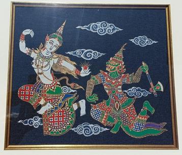Schildering op stof batik Indonesië Thailand 50 x 47 cm beschikbaar voor biedingen