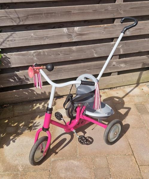 Retro metalen driewieler roze, met duwstang, klassiek, Fietsen en Brommers, Fietsen | Driewielers, Gebruikt, Duwstang, Ophalen
