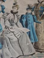 Mooie zeldzame antieke ingelijste mode gravure uit Frankrijk, Antiek en Kunst, Ophalen of Verzenden