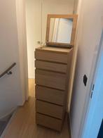 Malm ladekast 6 lades eikenfineer en spiegelglas 40x123, Huis en Inrichting, Ophalen, Minder dan 50 cm, Gebruikt, 5 laden of meer