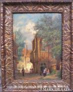 ==gesigneerd==dorpsgezicht met vele mensen==19 e eeuw==, Antiek en Kunst, Kunst | Schilderijen | Klassiek, Ophalen of Verzenden