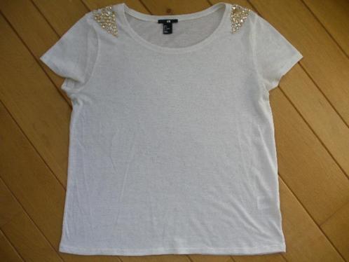 H&M t- shirt ecru met gouden strass steentjes maat M, Kleding | Dames, T-shirts, Zo goed als nieuw, Beige, Korte mouw, Ophalen of Verzenden