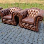 2 Chesterfield Springvale club fauteuils bruin + BEZORGING, Chesterfield, Gebruikt, Leer, Ophalen of Verzenden