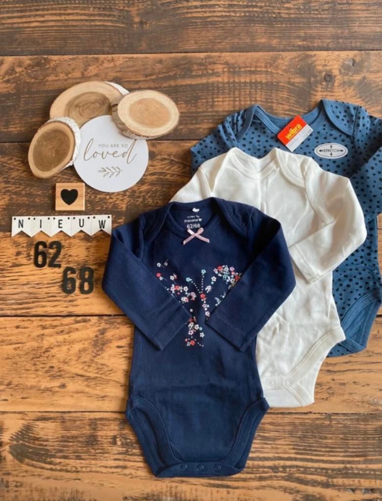 Baby girl 3x romper prenatal Wibra, c&a maat 62/68, Ophalen of Verzenden, Nieuw, Meisje, Nacht- of Onderkleding
