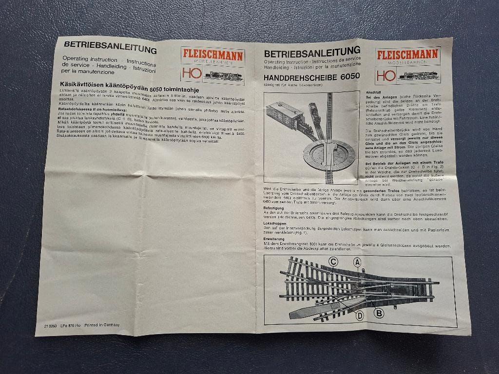 fleischmaan draaischijf manual, Hobby en Vrije tijd, Modeltreinen | H0, Gelijkstroom, Fleischmann, Zo goed als nieuw, Boek, Tijdschrift of Catalogus