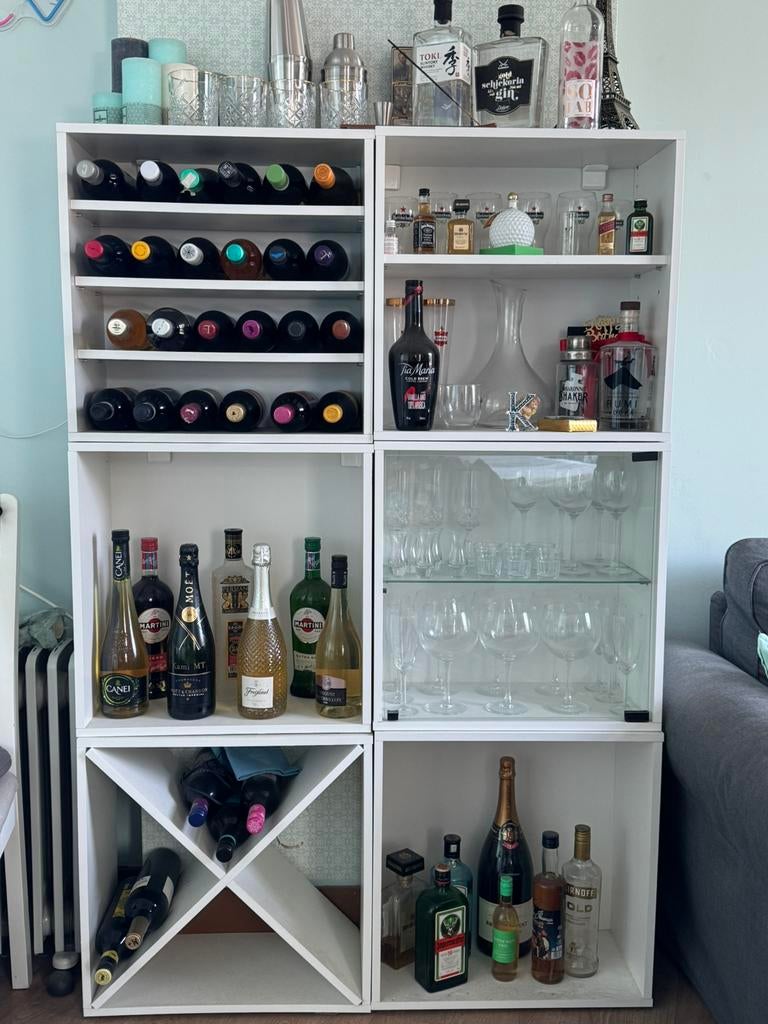 Moderne wijnkast / vitrinekast, Ophalen, 50 tot 100 cm, 25 tot 50 cm, Glas