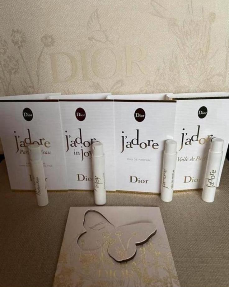 Linnen make up tas gevuld met 4 mini sprays Dior J’adore, Ophalen of Verzenden, Nieuw, Proef of Tester, Gevuld