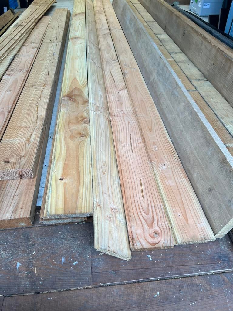 Planken met mes en groefprofiel, 400 cm., Tuin en Terras, Schuttingen, Ophalen, Zo goed als nieuw, Hout, 3 tot 6 meter