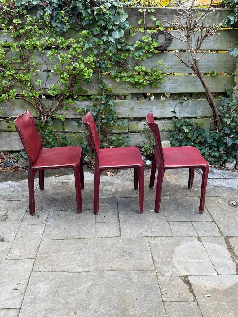 Cassina Cab 412 Mario Bellini stoelen donkerrood - 3 stuks, Ophalen, Gebruikt, Drie, Leer