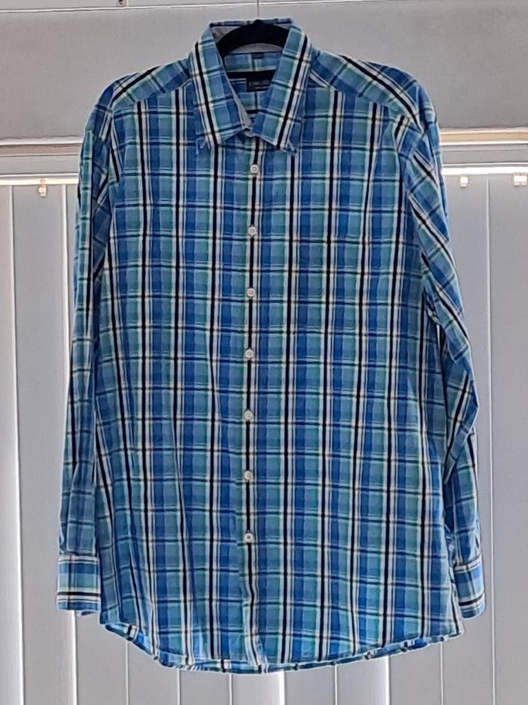 John Cabot Heren Blouse - Blauw Geruit - Maat XL (43/44), Blauw, Ophalen of Verzenden, Zo goed als nieuw, John Cabot