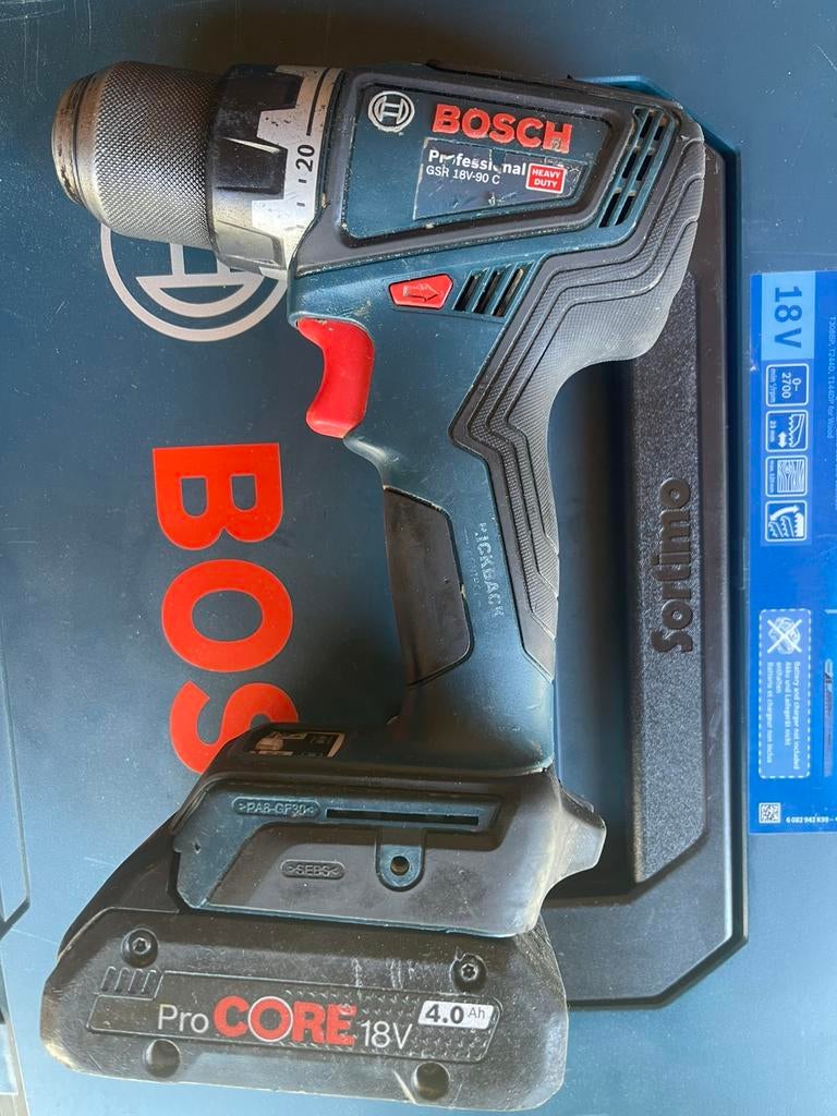 Bosch 18v schroefmachine heavy duty, Ophalen of Verzenden, Zo goed als nieuw, 700 tot 1000 watt, Haakse handslijpmachine