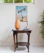 Ronde Bijzettafel Eiken Kruispoot Arts & Crafts Vintage, Huis en Inrichting, Tafels | Bijzettafels, Ophalen, Minder dan 55 cm