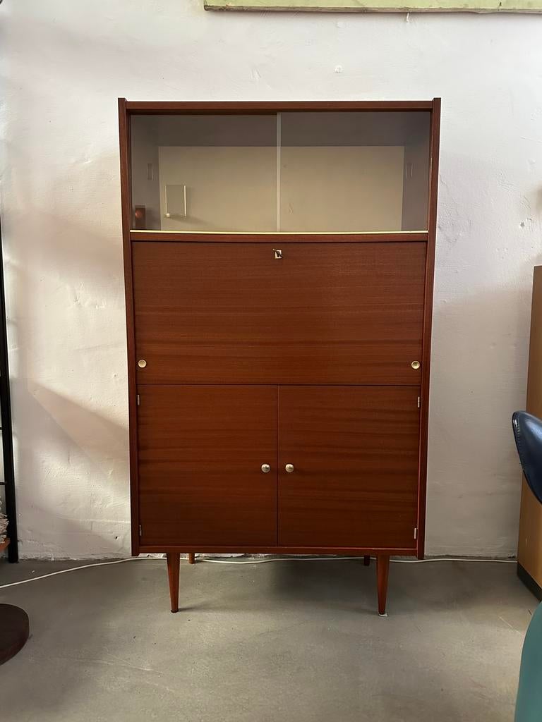 Mid century highboard, vintage houten kast, Ophalen, Gebruikt, -, Met deur(en)