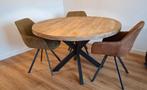 Industriële eettafel met 3 draaistoelen incl salontafel +meu, Ophalen, Modern Industrieel, Rond, Zo goed als nieuw