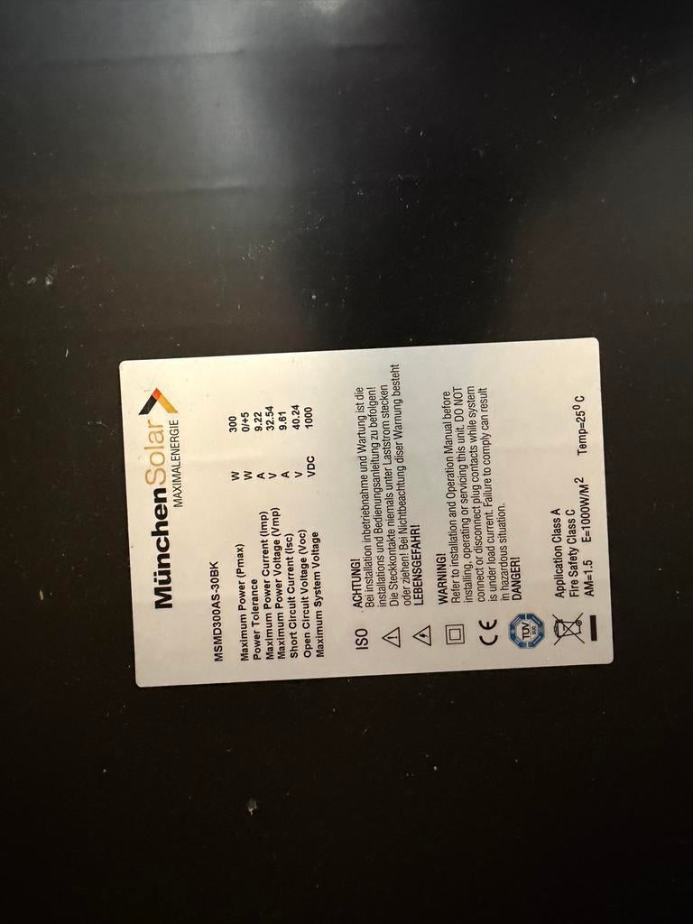 Nieuwe zwarte München Solar Zonnepanelen 300W - 6 stuks, Ophalen, Nieuw, Paneel, 200 wattpiek of meer