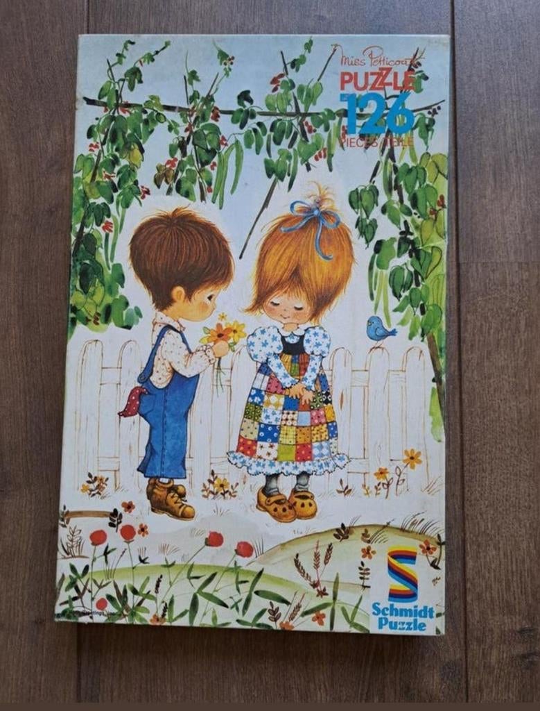 Vintage kinderpuzzel Miss Petticoat 126 st Schmidt Puzzle, Ophalen of Verzenden, Meer dan 50 stukjes, Gebruikt