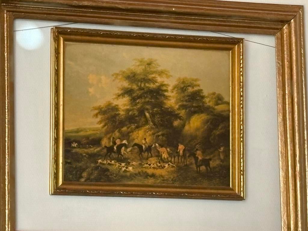 Schilderij met jachttafereel in gouden lijst, Antiek en Kunst, Kunst | Schilderijen | Klassiek, Ophalen of Verzenden