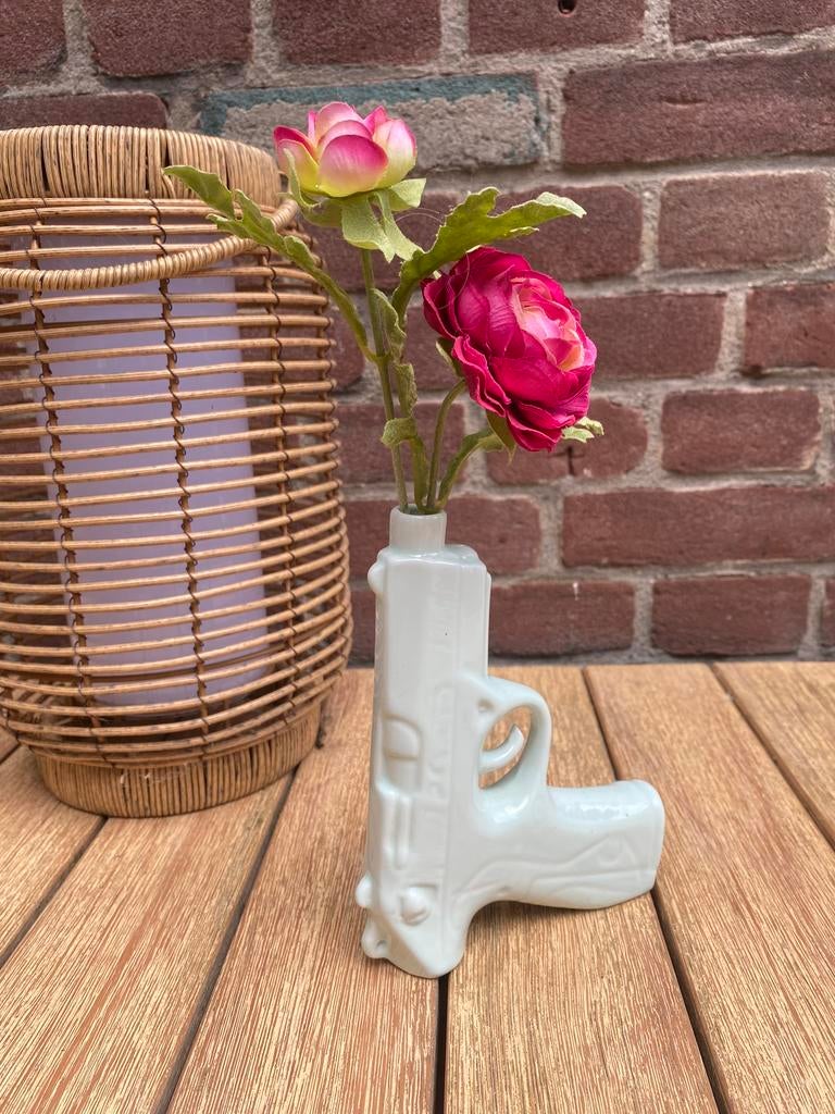 Mintgroen pistool vaasje, Overige kleuren, Ophalen of Verzenden, Minder dan 50 cm, Glas