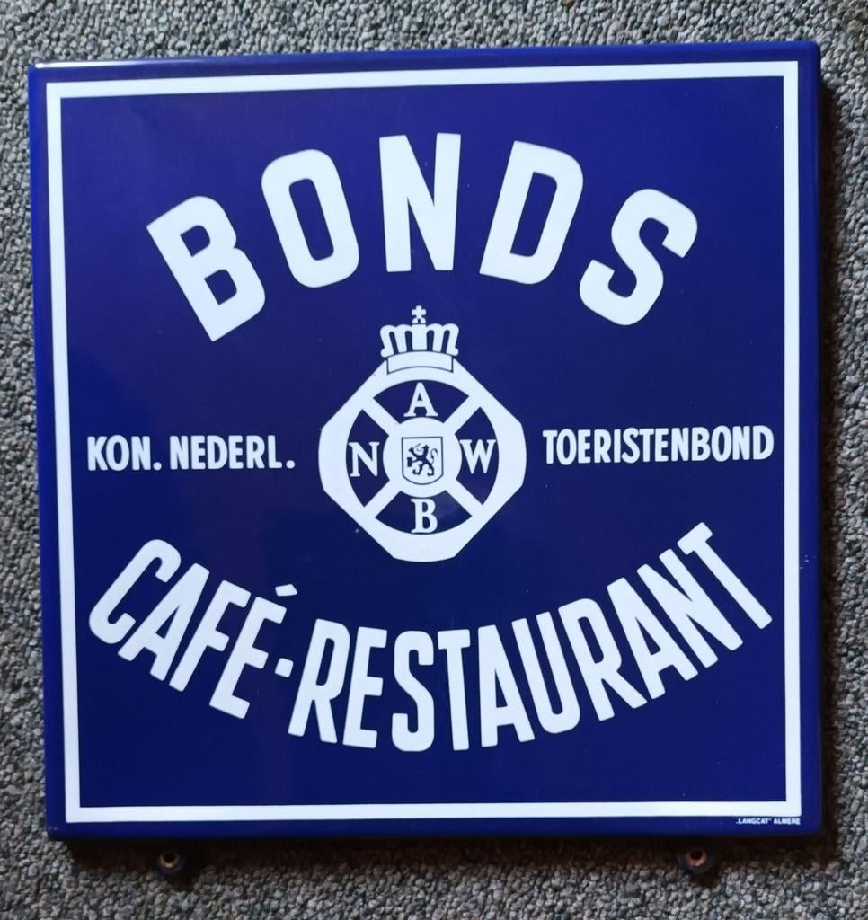 Emaille bord bonds cafe restaurant langcat almere, Ophalen of Verzenden, Reclamebord