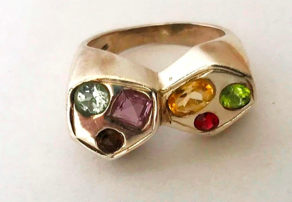 925 zilveren ring Amethist Peridoot Citrien Granaat Bergkris, Ophalen, Zo goed als nieuw, 17 tot 18, Dame of Heer