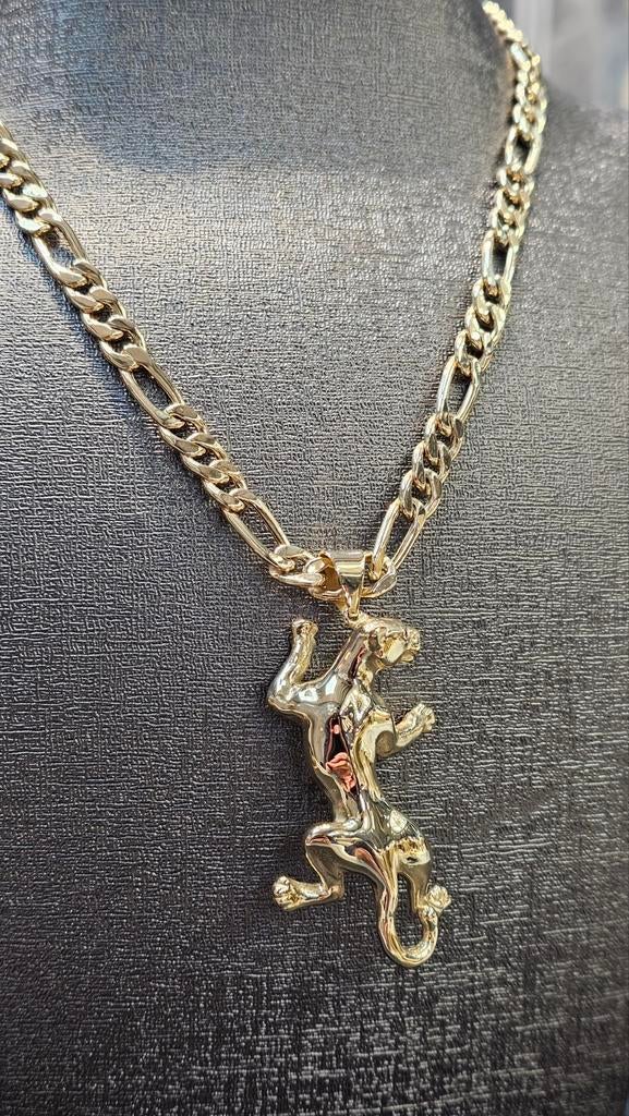 Mooie Figaro 14karaat gouden ketting met panter hanger, Ophalen of Verzenden, Zo goed als nieuw, Goud, Goud