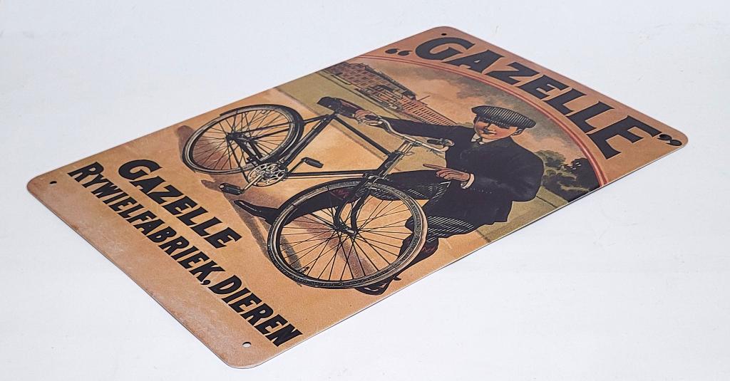 Gazelle rijwielfabriek fiets reclamebord van metaal wandbord, Verzamelen, Merken en Reclamevoorwerpen, Reclamebord, Info@deconoord.nl