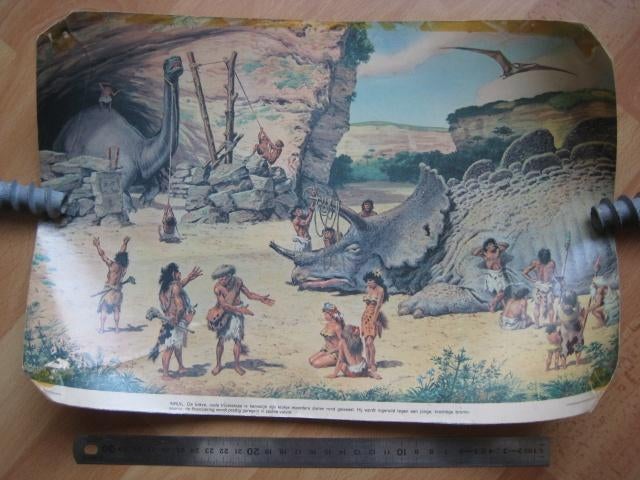 Dinosaur holbewoner poster vintage, Ophalen of Verzenden, A1 t/m A3