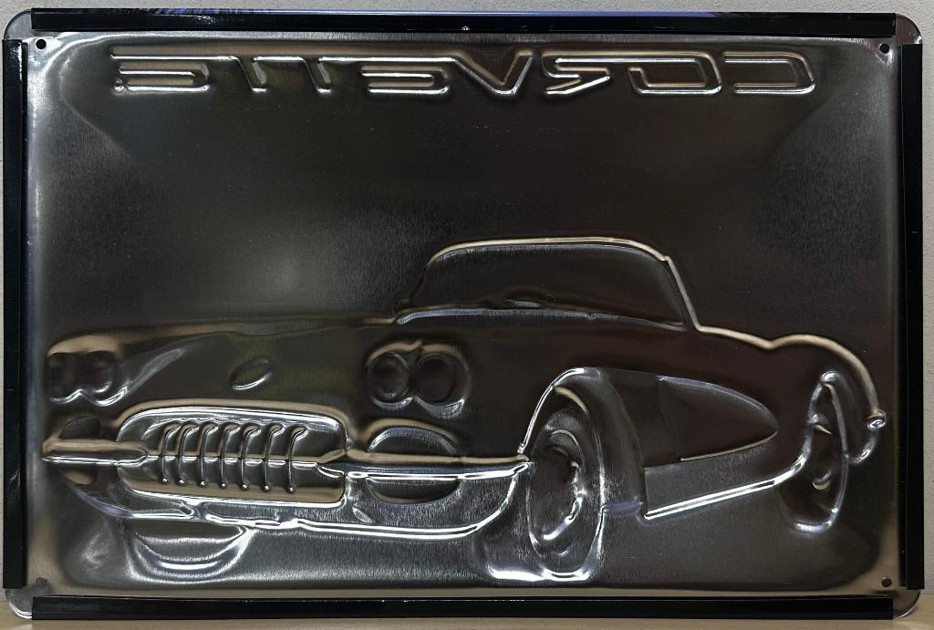 Chevrolet Corvette rood relief reclamebord van metaal deco, Ophalen of Verzenden, Nieuw, Auto's