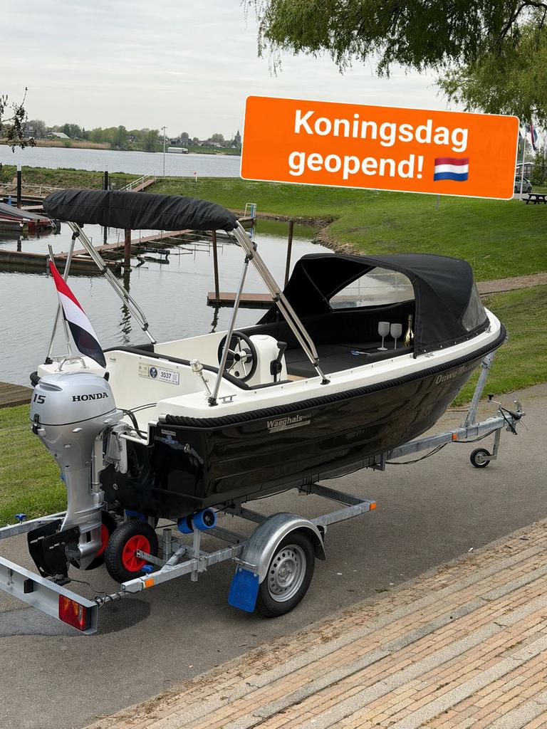 Waeghals 444 honda 15pk inc trailer koningsdag geopend, Watersport en Boten, 10 tot 30 pk, Ophalen of Verzenden, Zo goed als nieuw