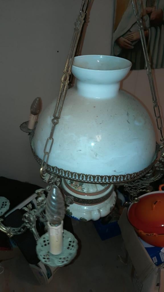 Antieke hanglamp met 5 armen en opaline kap, Antiek en Kunst, Antiek | Lampen, Ophalen