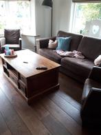 Suède bank met 2 fauteuils, Ophalen of Verzenden, Gebruikt, 75 tot 100 cm