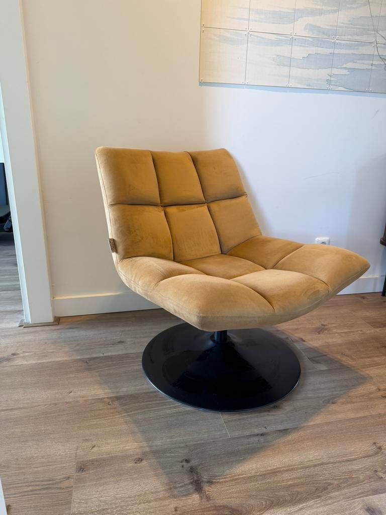 Dutchbone bar lounge stoel/ velvet draaibare fauteuil, Huis en Inrichting, Fauteuils, Ophalen, Gebruikt, Metaal, 50 tot 75 cm