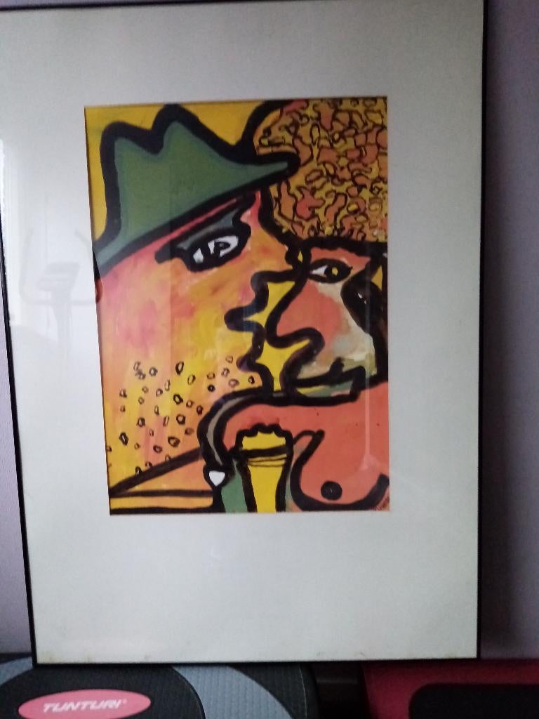 Te koop schilderij v Peter Lammers in aluminium zwarte lijst, Ophalen