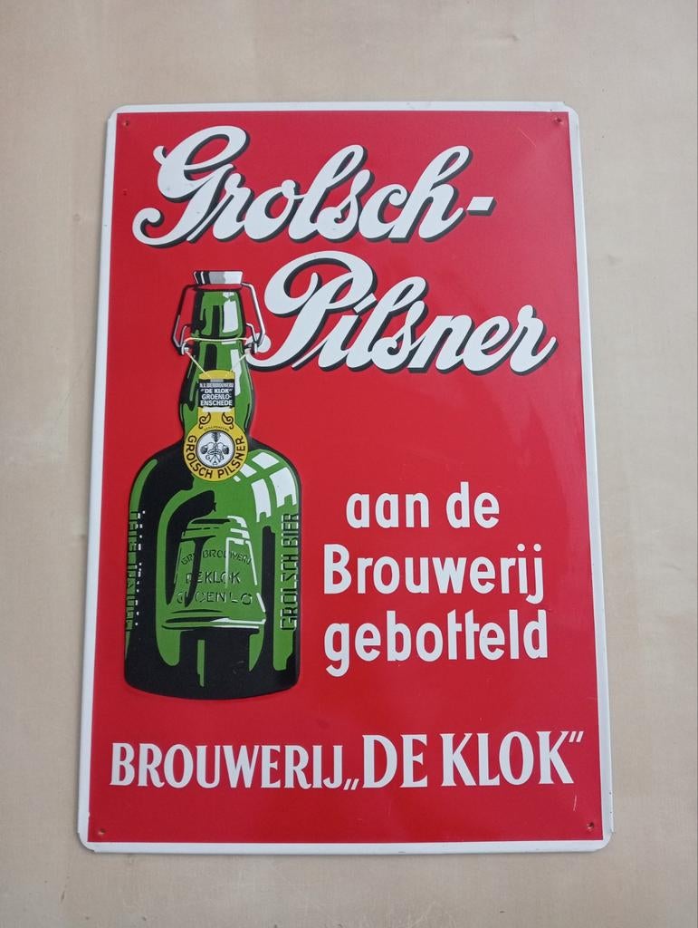 Vintage Grolsch reclame bord, Verzamelen, Ophalen, Zo goed als nieuw, Reclamebord