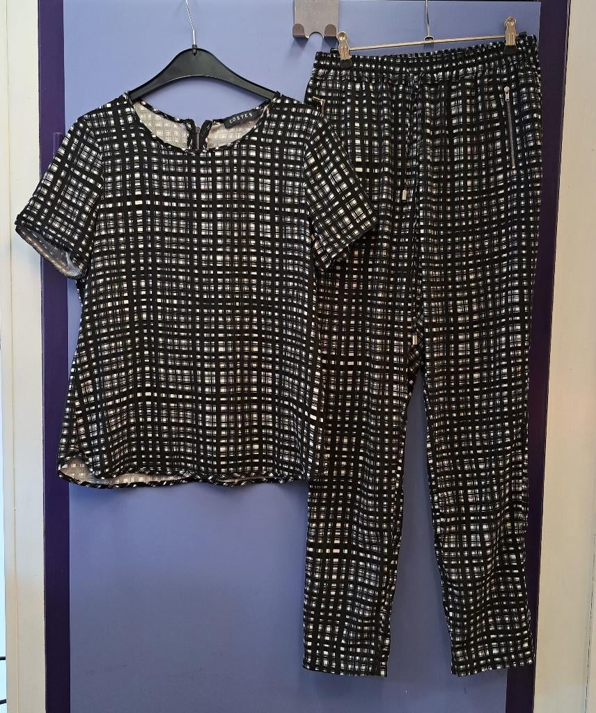 Costes set: casual broek + shirt. zwart/wit geruit S 42887