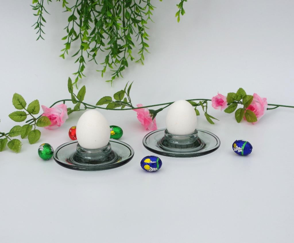 2 eierdopjes Primula  - A.D. Copier -Glasfabriek Leerdam, Gebruikt, Overige typen, Ophalen of Verzenden, Glas