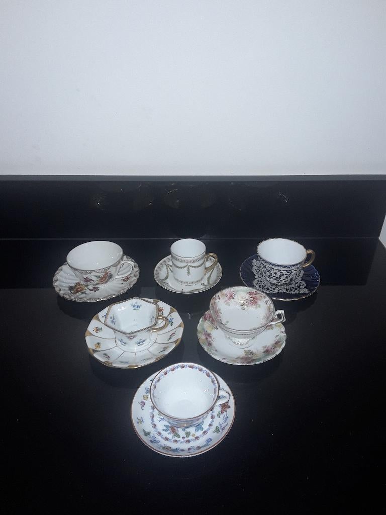 6 Antieke verschillende kleine sierkop en schotels, Verzenden