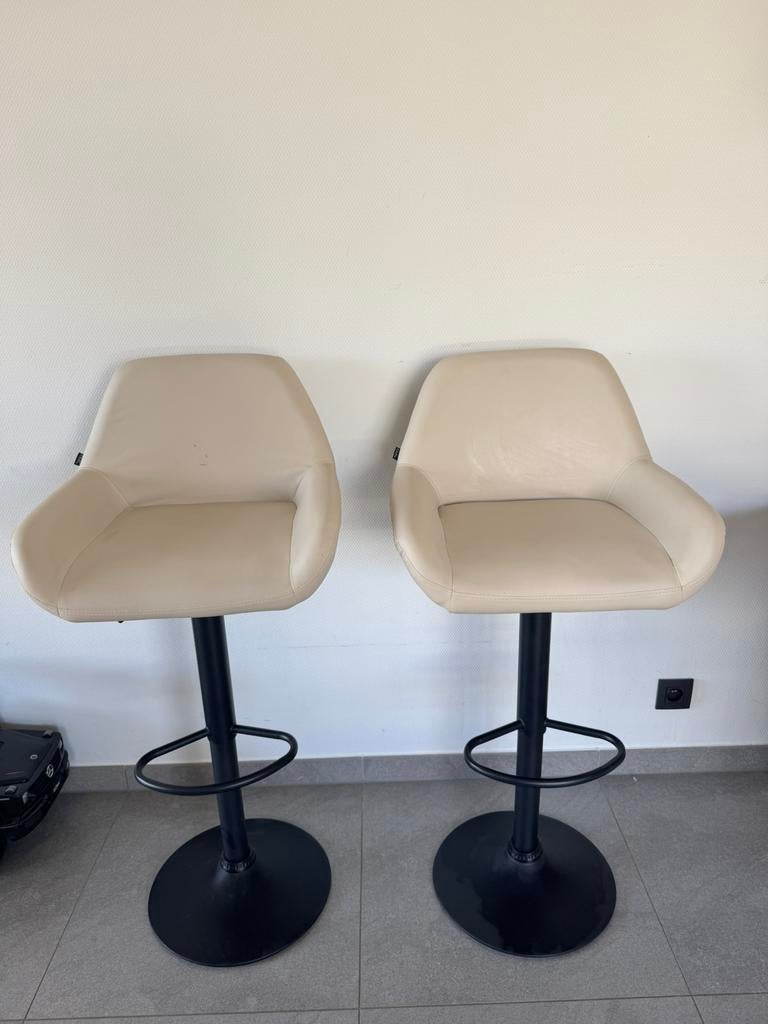 Moderne barstoelen set van 2 – Verstelbaar — Beige, Ophalen, In hoogte verstelbaar, 60 tot 90 cm, Zo goed als nieuw