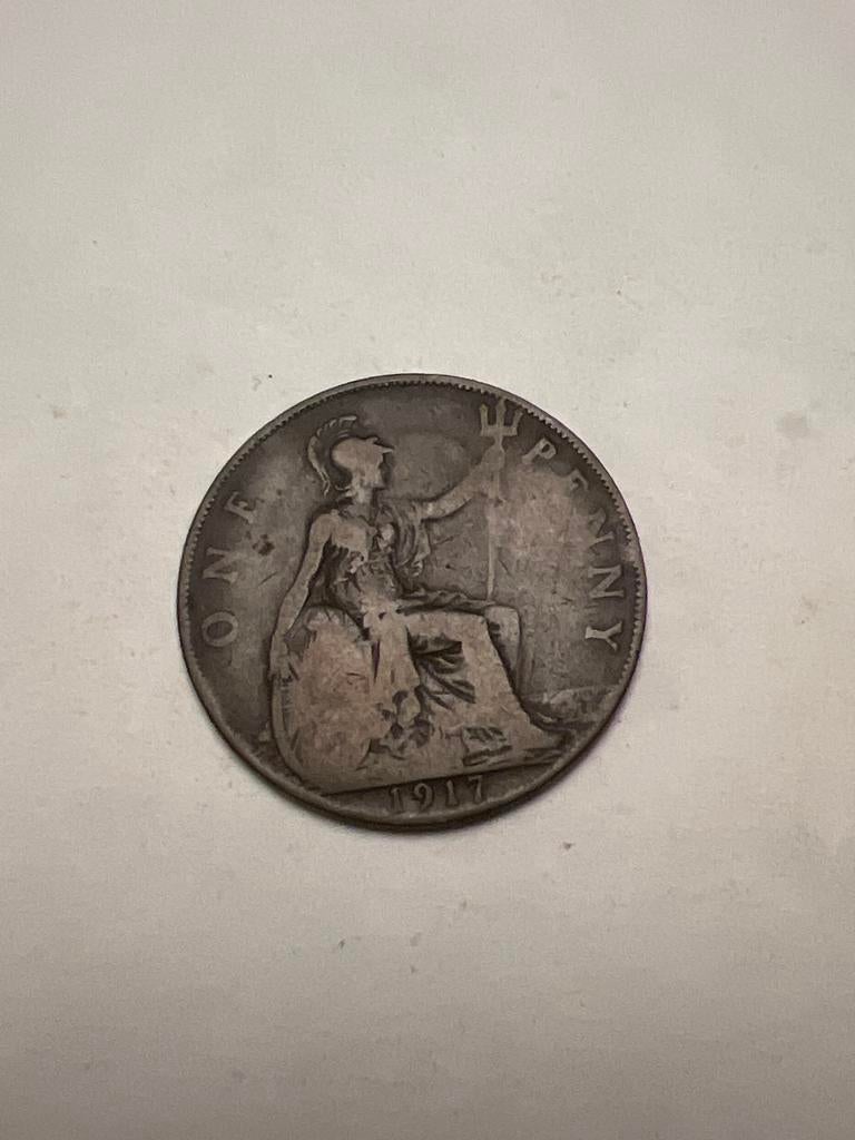 Britse One Penny munt 1917 - George V, Postzegels en Munten, Ophalen of Verzenden, Gestempeld