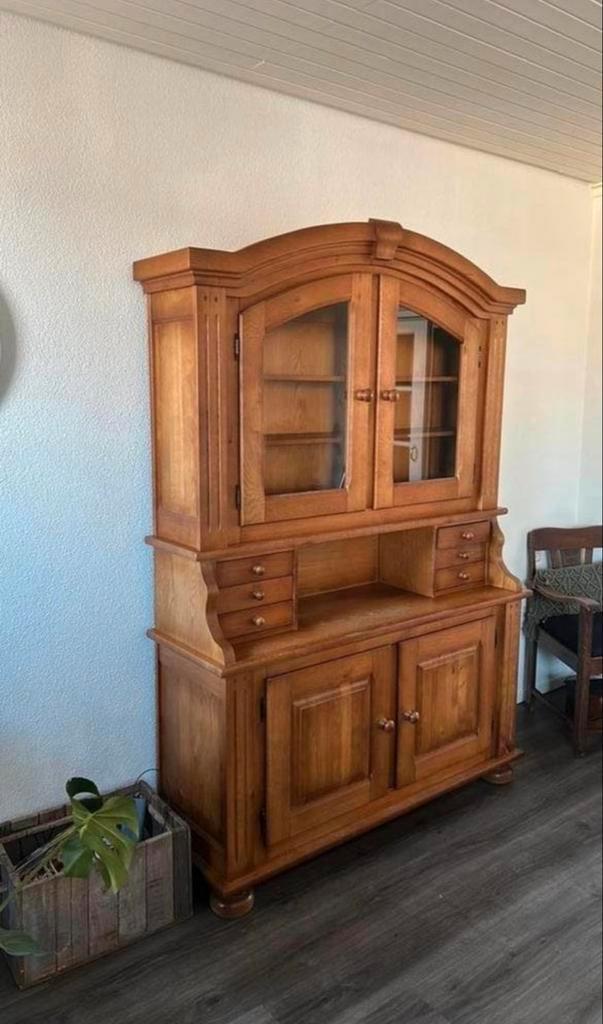 Nette tweedelige eiken servieskast, Huis en Inrichting, Kasten | Dressoirs, Gebruikt, 100 tot 150 cm, 25 tot 50 cm, Met lade(s)