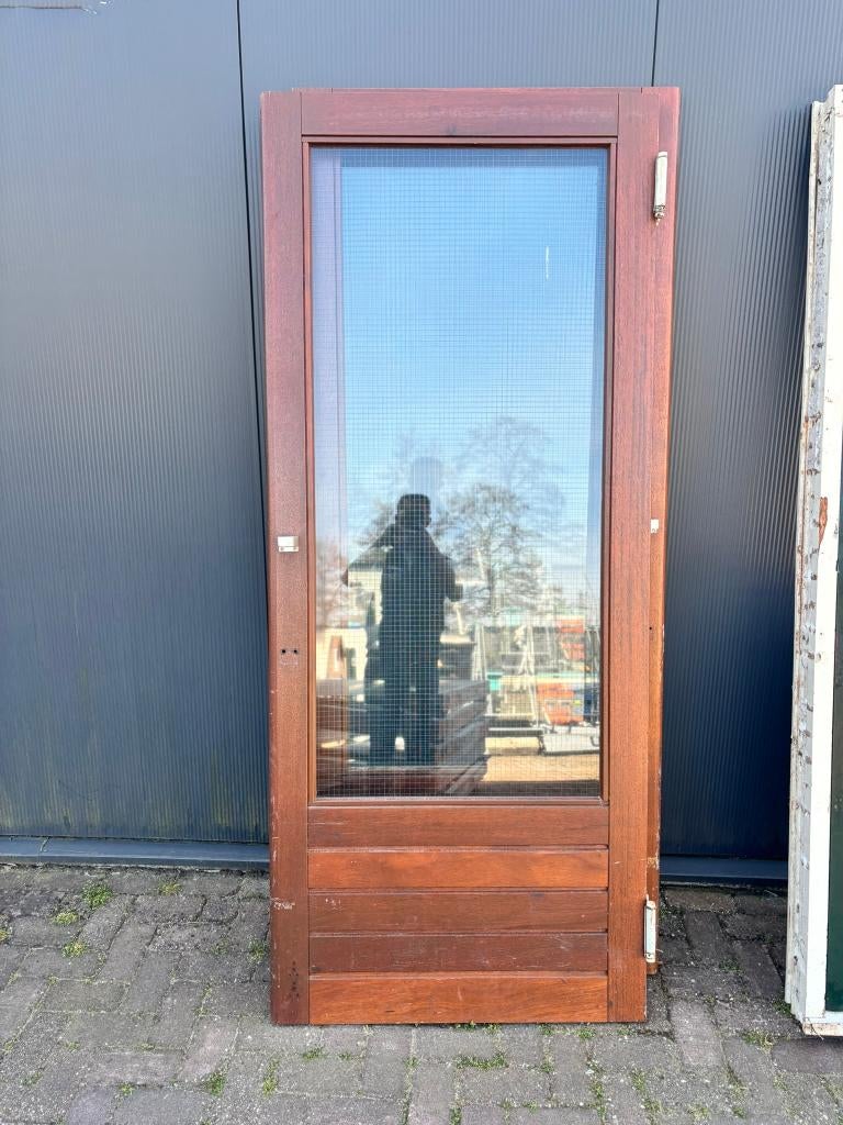 Set hardhouten klapdeuren (92,5 x 222,5 cm) incl. draadglas, Doe-het-zelf en Verbouw, Deuren en Horren, Ophalen, Gebruikt, 120 cm of meer