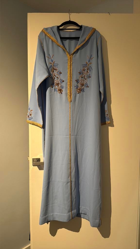 Jelaba lichtblauw/rose gouden sfifa maat S/M, Maat 38/40 (M), Overige typen, Blauw, Ophalen of Verzenden